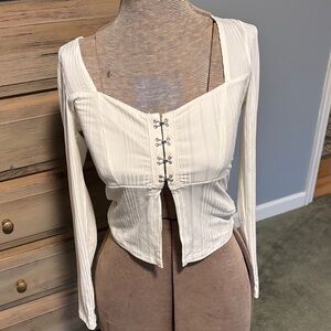 Forever 21 cream corset style Long Sleeve ribbed Top Top